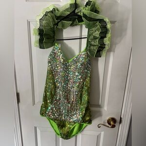 Green Sequin Ruffled Halter Bodysuit - Unbranded